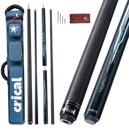 【VP PRO Taper】CRICAL Carbon Fiber Pool Cue Stick, Low Deflection Billiard Cue with Pro Taper Shaft, 58 Inch Cue with Cowhide Grip, 12.5mm Tip, 3/8x8 Joint, Adjustable Weight