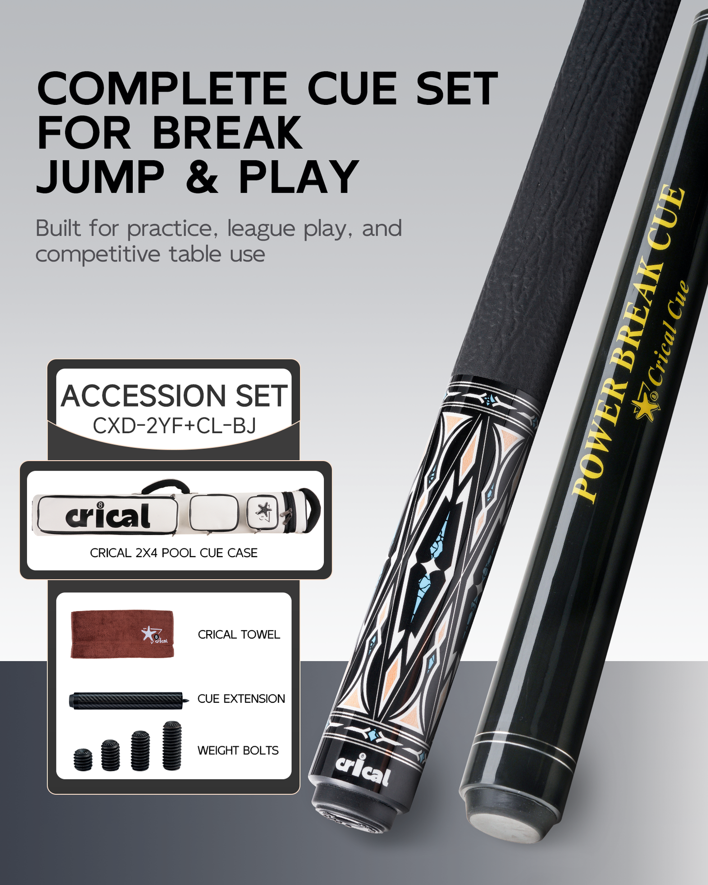 【CXD】CRICAL Pro Taper Carbon Fiber Pool Cue Set with Maple Jump Break Cue