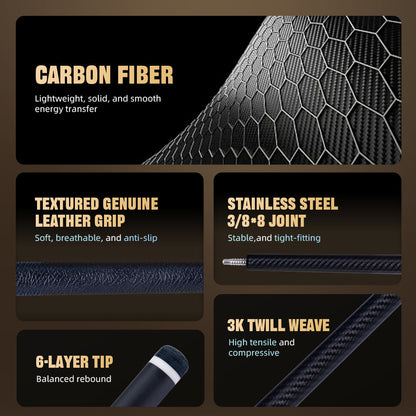 【CRICAL】VP-1 Carbon Fiber Pool Cue Stick - 58" Professional Pool Cue with 12.5mm Tip & 3/8x8 Joint Billiard Stick