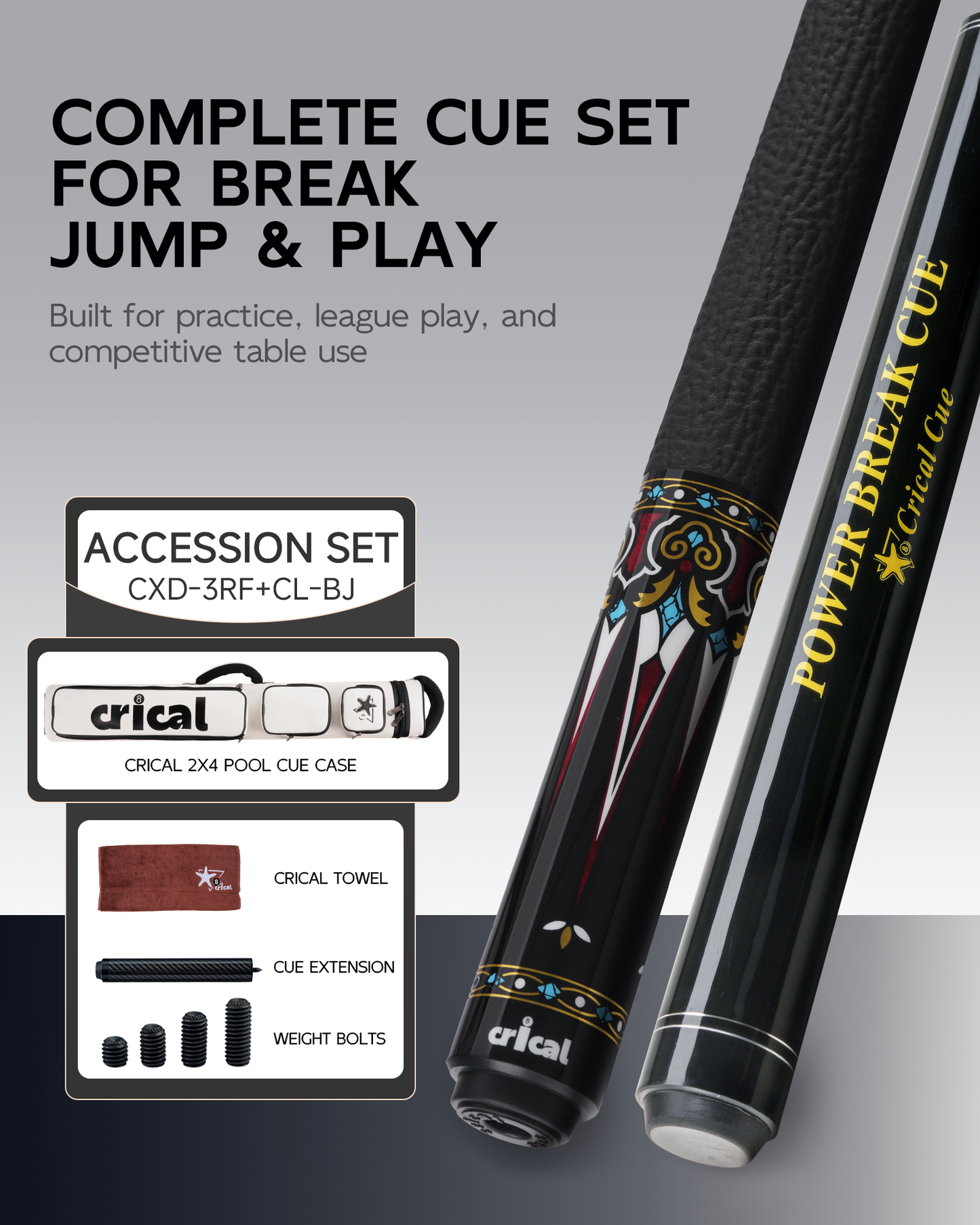 【CXD】CRICAL Pro Taper Carbon Fiber Pool Cue Set with Maple Jump Break Cue