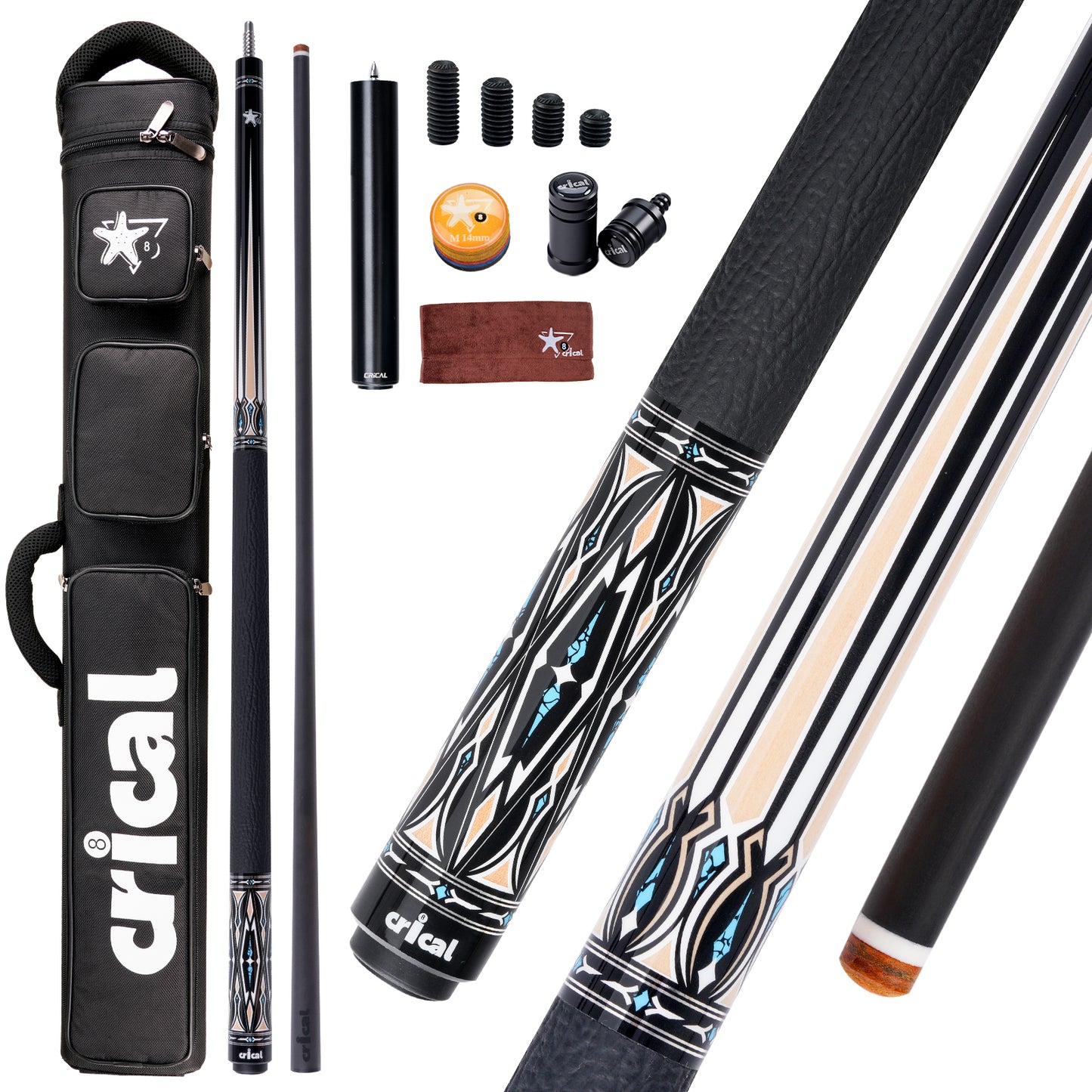【Crical】CXD-2YF Carbon Fiber Pool Cue Stick with 12.5mm Tip leather grip Low Deflection shaft for Billiard Cue Sticks