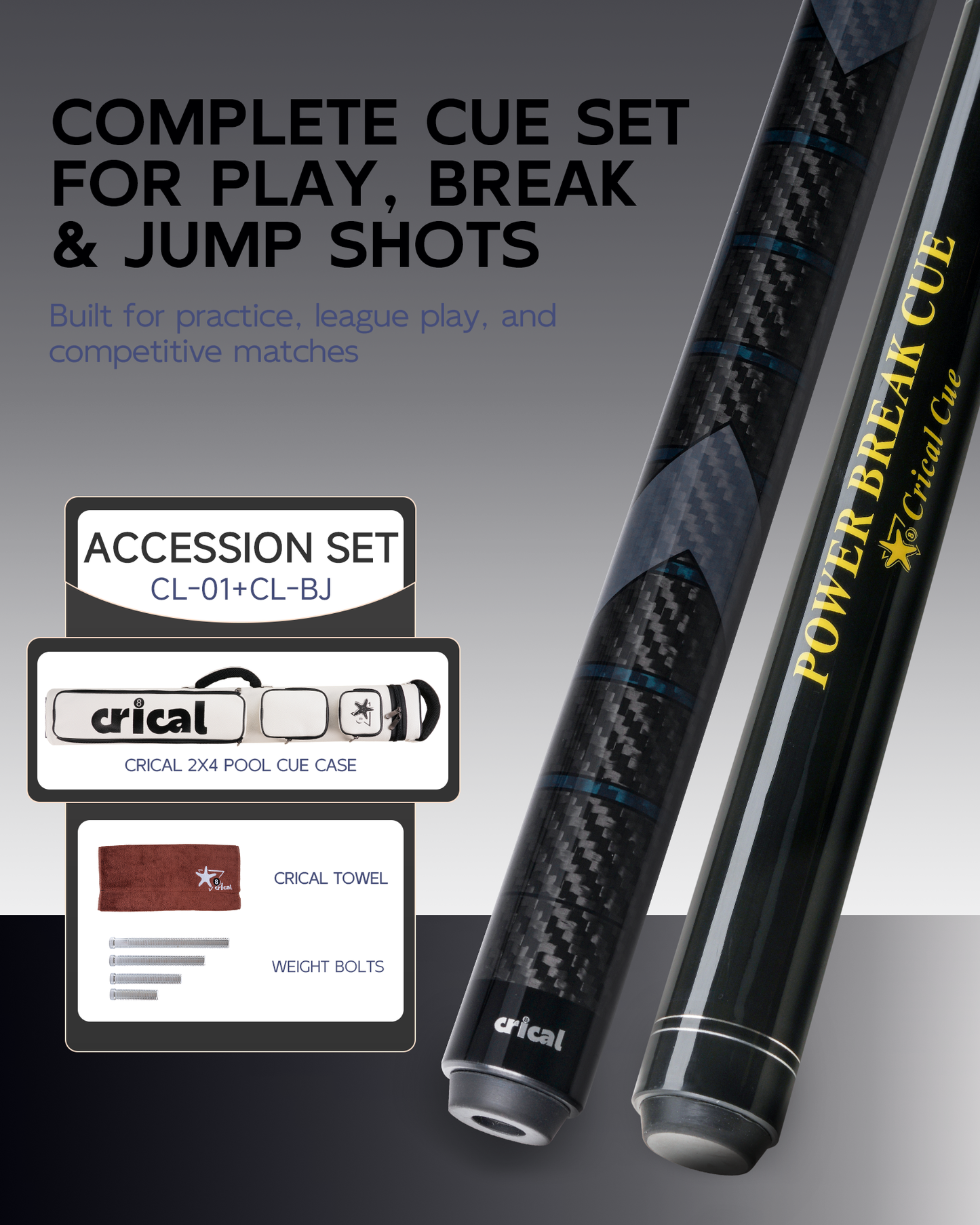 【CL-01/03/04】CRICAL Carbon Fiber Pool Cue Set with Maple Jump Break Cue