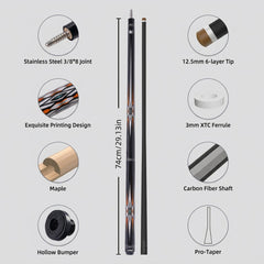 【Crical】CXD-1YF Carbon Fiber Pool Cue Stick with 12.5mm Tip Low Deflection shaft for Billiard Cue Sticks