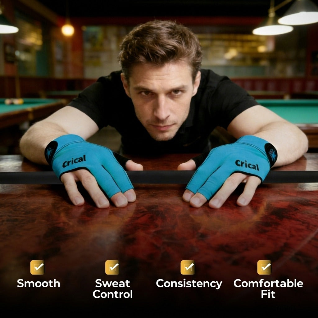 【Crical】 CRICAL Professional Billiard Glove for Pool, 3-Finger Design with Thick Lycra & Non-Slip Grip for Men and Women, Billiard Cue Accessories for Improved Control and Practice