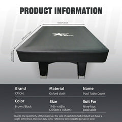 CRICAL 9-Foot Pool Table Cover – Premium Oxford Fabric Billiard Table Cover for Protection Against Dust, Dirt, and Sun – Tear-Resistant, Easy to Clean, and Compact Storage for Pool Table