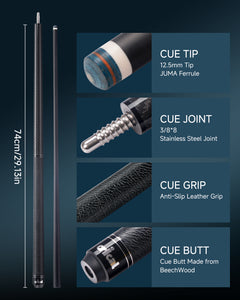 【VP PRO Taper】CRICAL Carbon Fiber Pool Cue Stick, Low Deflection Billiard Cue with Pro Taper Shaft, 58 Inch Cue with Cowhide Grip, 12.5mm Tip, 3/8x8 Joint, Adjustable Weight