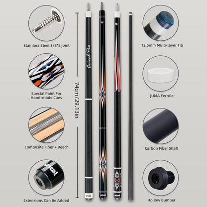 【CRICAL】 CL-pro3 Carbon Fiber Pool Cue Stick with 12.5mm Tip Low Deflection shaft for Billiard Cue Sticks