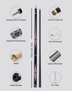 【CXD-1RF】 Carbon Fiber Pool Cue Stick with 12.5mm Tip Low Deflection shaft for Billiard Cue Sticks