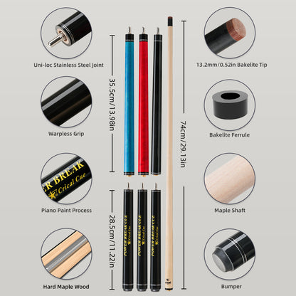 【CRICAL】Break Jump Cue with 3 Piece  Heavy Hitter Jump Break Cue 13.2mm Tip Punch Cue Professional Jump Cue (Ship from USA)