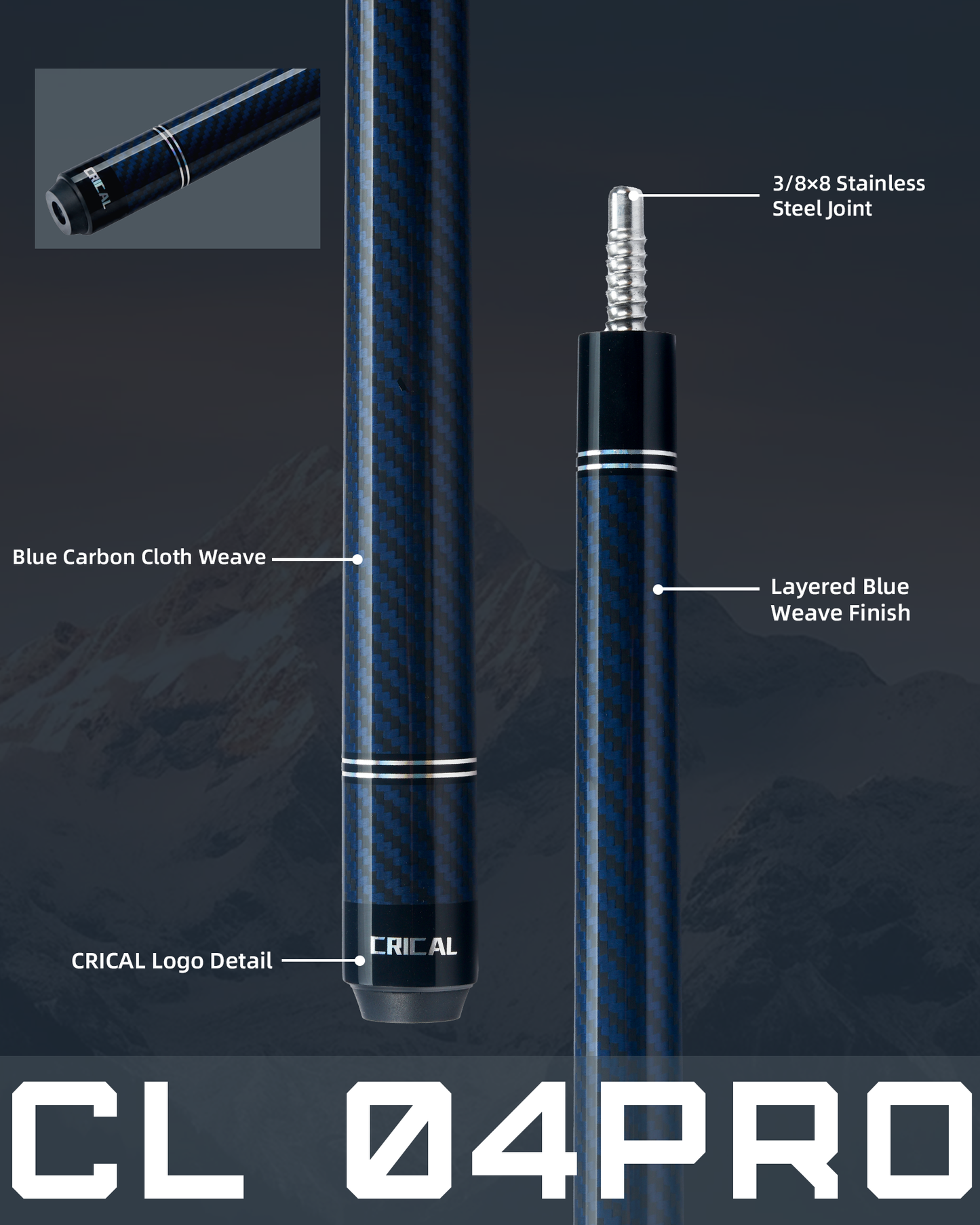 【CL pro 4 G】CRICAL CL-PRO-4 58-Inch Carbon Fiber Pool Cue