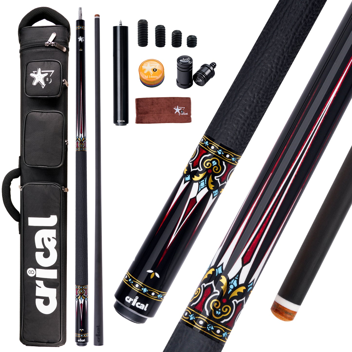 【Crical】CXD-3RF Carbon Fiber Pool Cue Stick with 12.5mm Tip leather grip Low Deflection shaft for Billiard Cue Sticks