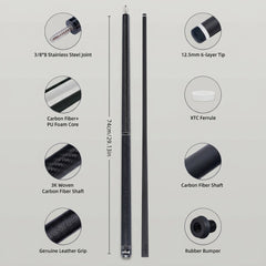 【CRICAL】VP-1 VP-2 Carbon Fiber Pool Cue Stick - 58" Professional Pool Cue with 12.5mm Tip & 3/8x8 Joint Billiard Stick