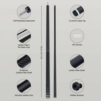 【CRICAL】VP-1 VP-2 Carbon Fiber Pool Cue Stick - 58" Professional Pool Cue with 12.5mm Tip & 3/8x8 Joint Billiard Stick
