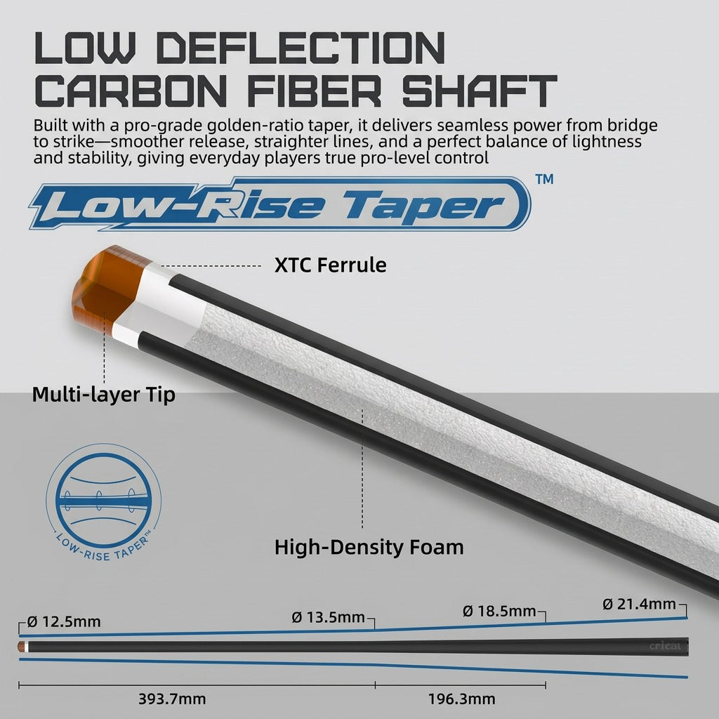 【Crical】CXD-1YF Carbon Fiber Pool Cue Stick with 12.5mm Tip Low Deflection shaft for Billiard Cue Sticks