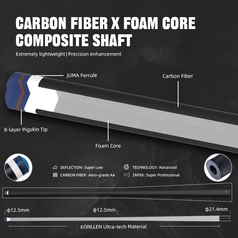 【CRICAL】CL-PD-04 Carbon Fiber Pool Cue Stick - 58" Low Deflection Professional Pool Cue with Pro Taper Shaft, 3D Wrapless Grip, 12.5mm Tip & 3/8x8 Joint Billiard Stick