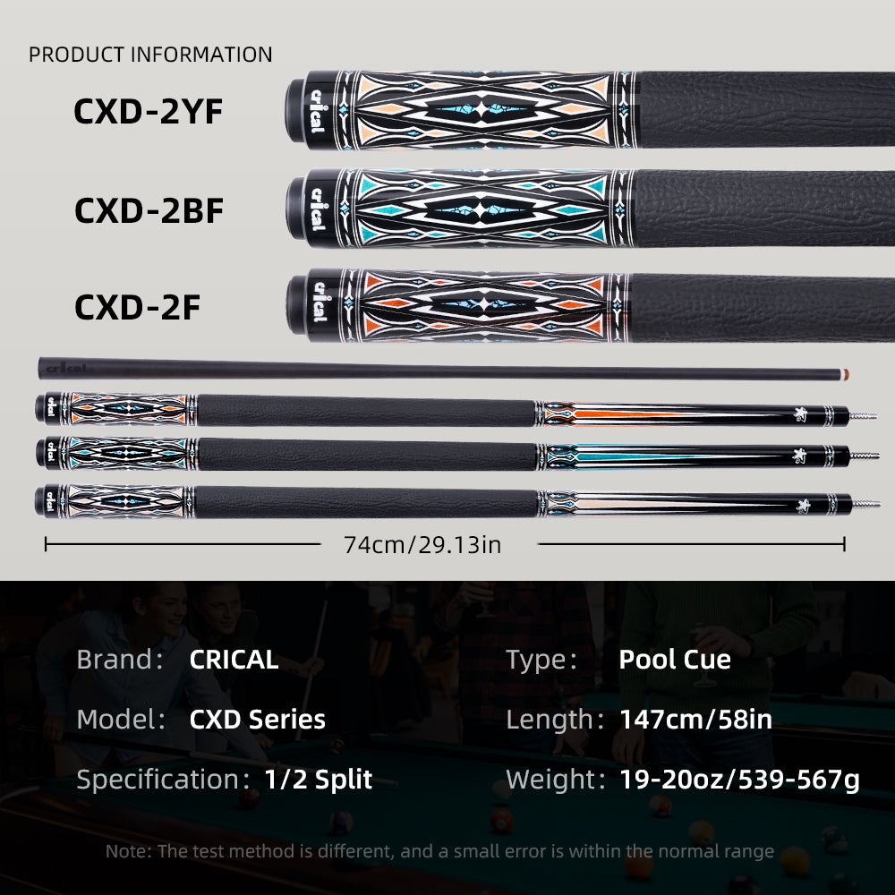【Crical】CXD-2YF Carbon Fiber Pool Cue Stick with 12.5mm Tip leather grip Low Deflection shaft for Billiard Cue Sticks