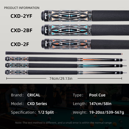 【CRICAL】CXD-2F Carbon Fiber Pool Cue Stick with 12.5mm Tip leather grip Low Deflection shaft for Billiard Cue Sticks