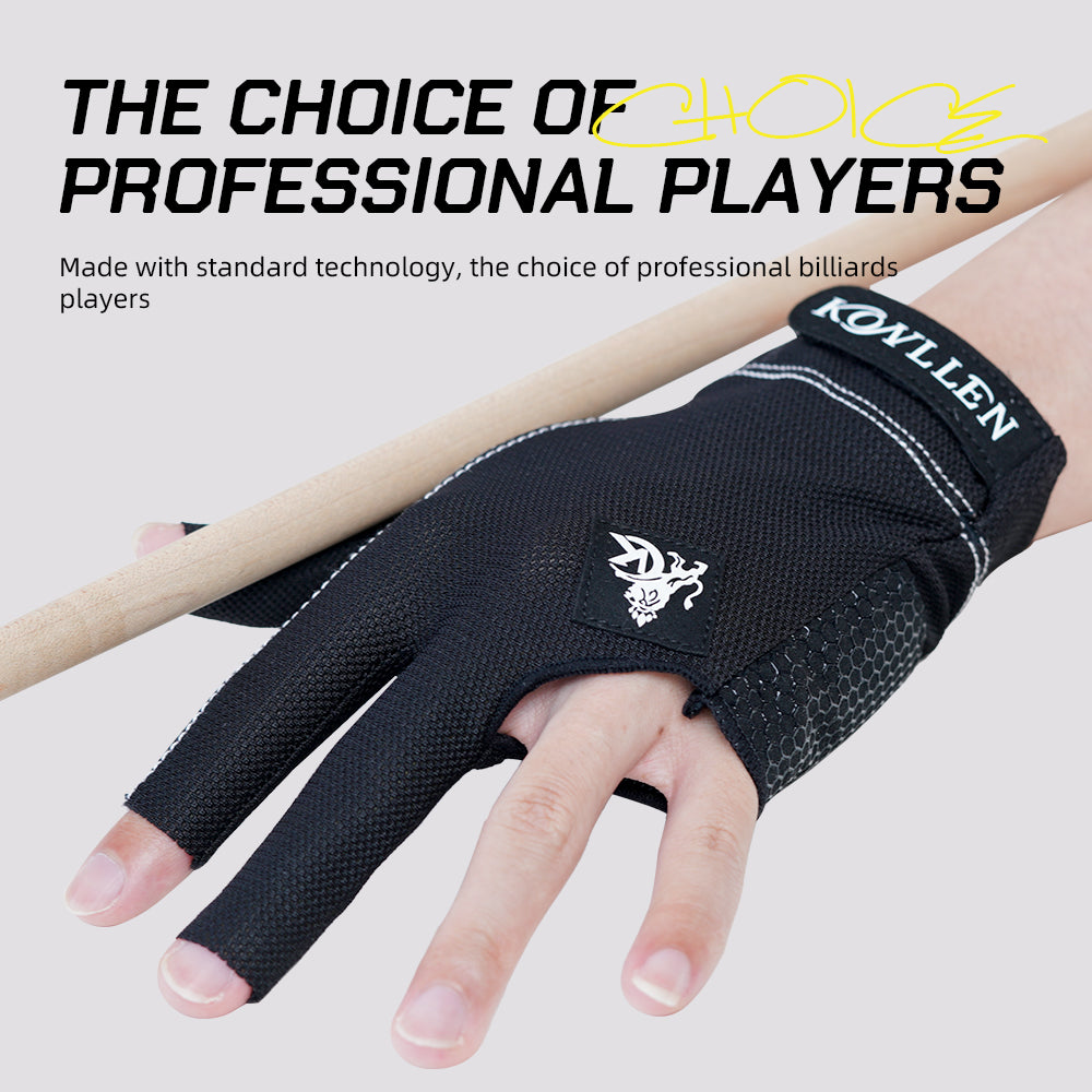 KONLLEN 3-finger billiards gloves pool gloves left and right-hand durable double-stitched snooker cue professional gloves