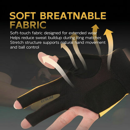 【Crical】 CRICAL Professional Billiard Glove for Pool, 3-Finger Design with Thick Lycra & Non-Slip Grip for Men and Women, Billiard Cue Accessories for Improved Control and Practice