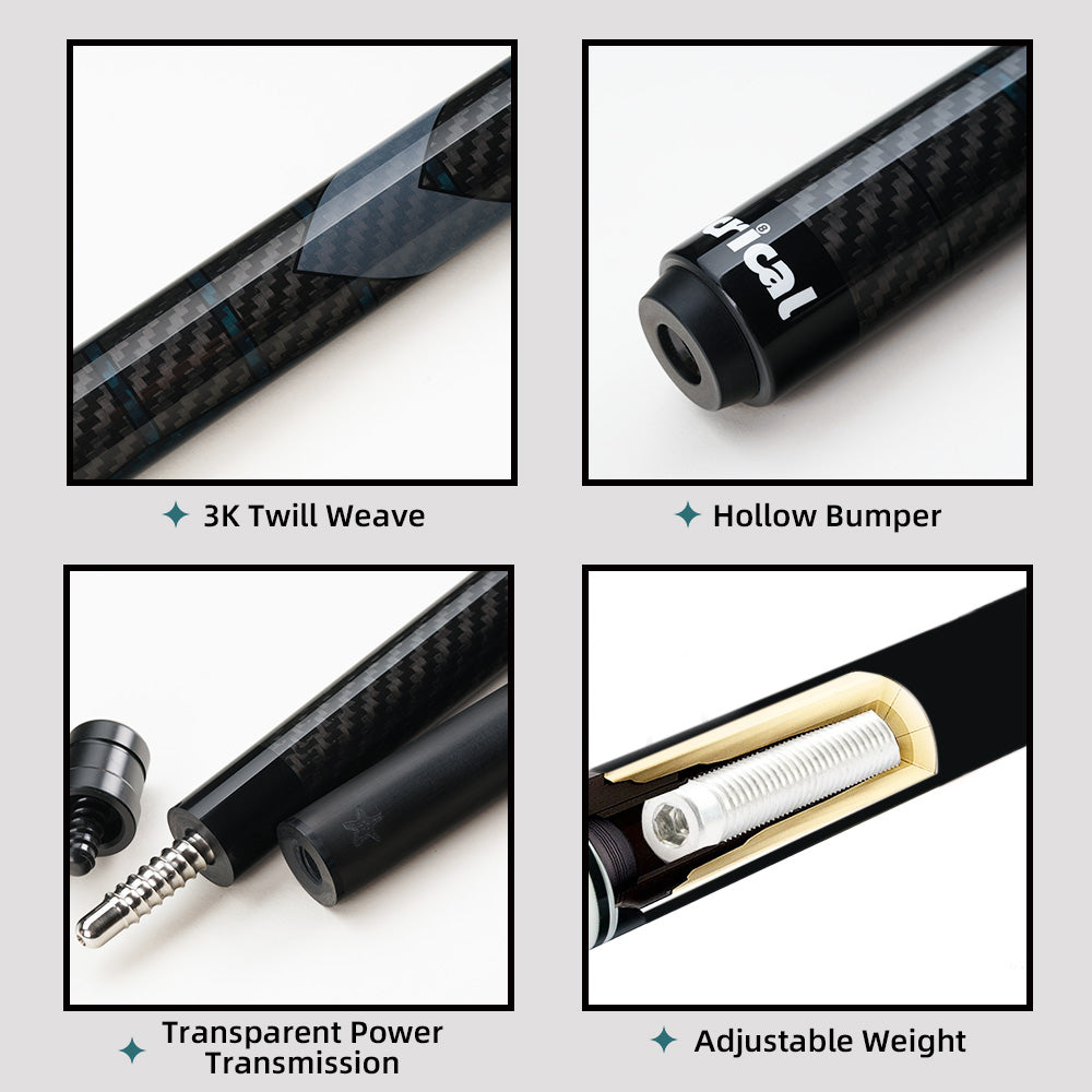 【Crical】CL-01 Carbon Fiber Pool Cue Stick with 12.5mm Tip Low Deflection shaft for Billiard Cue Sticks