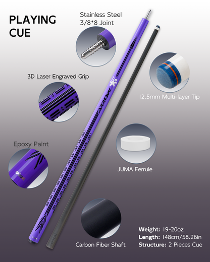 【PD】CRICAL Pro Taper Carbon Fiber Pool Cue Set with Maple Jump Break Cue