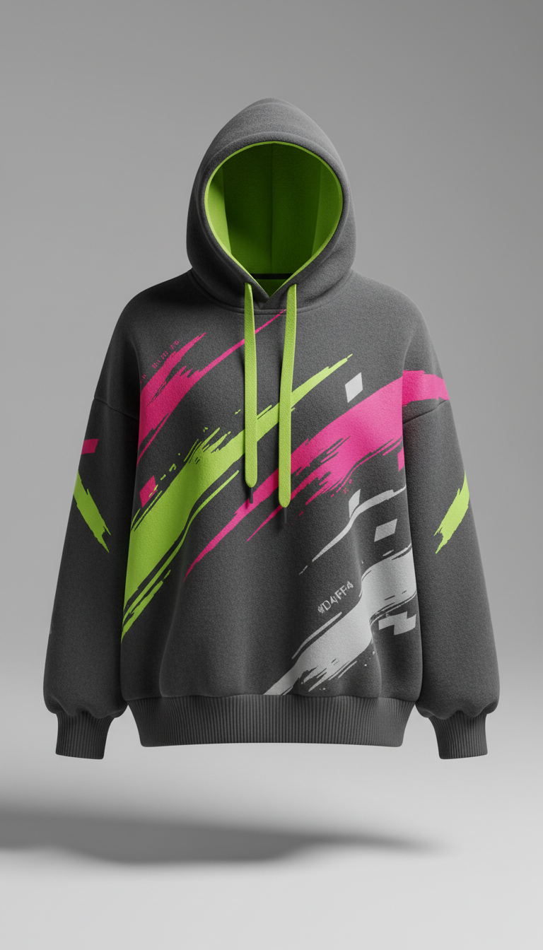 Oversized Graphic Hoodie with Lime Hustle Accents