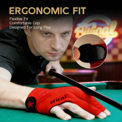 【Glove】 CRICAL Professional Billiard Glove for Pool, 3-Finger Design with Thick Lycra & Non-Slip Grip for Men and Women, Billiard Cue Accessories for Improved Control and Practice