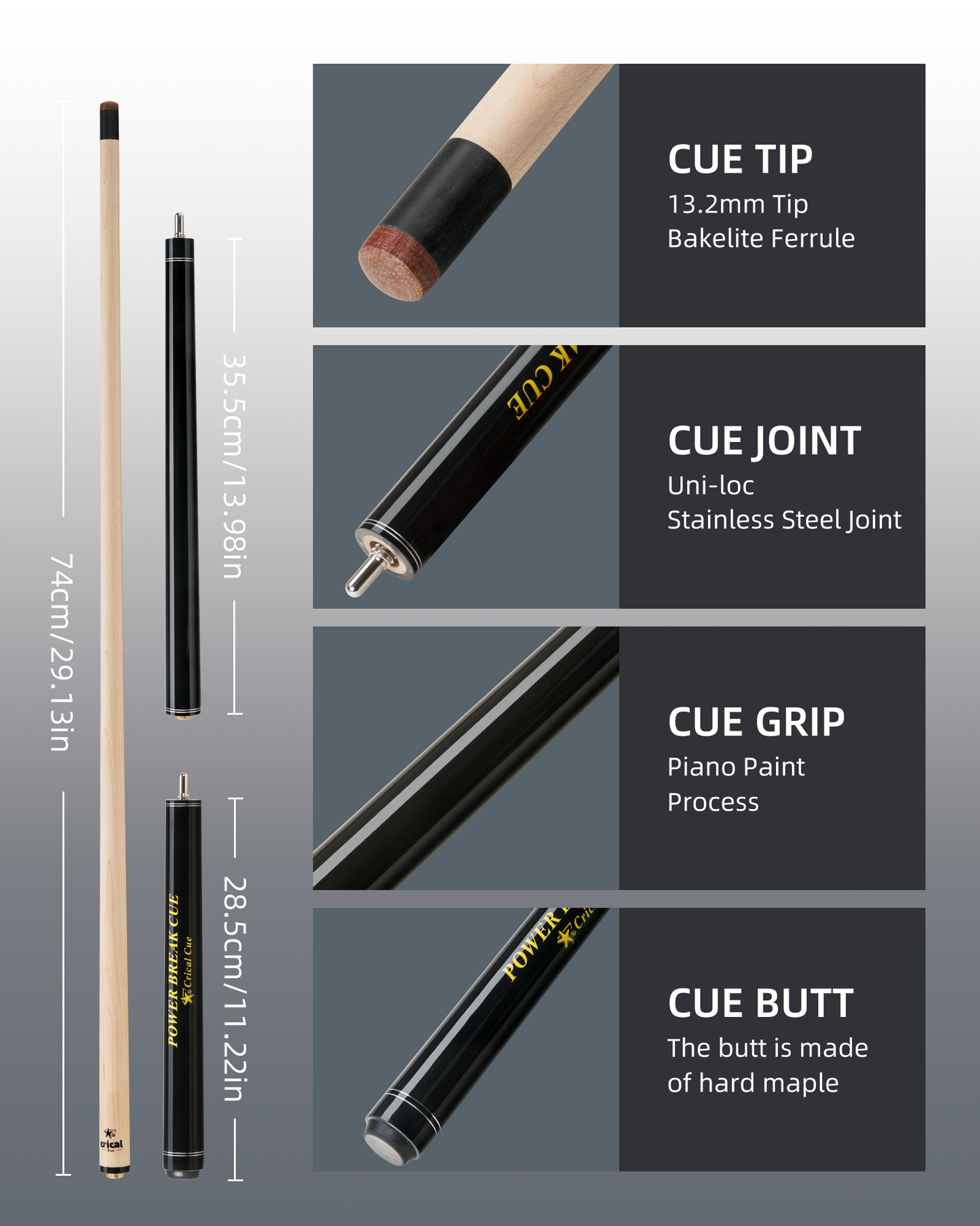 【PD】CRICAL Pro Taper Carbon Fiber Pool Cue Set with Maple Jump Break Cue