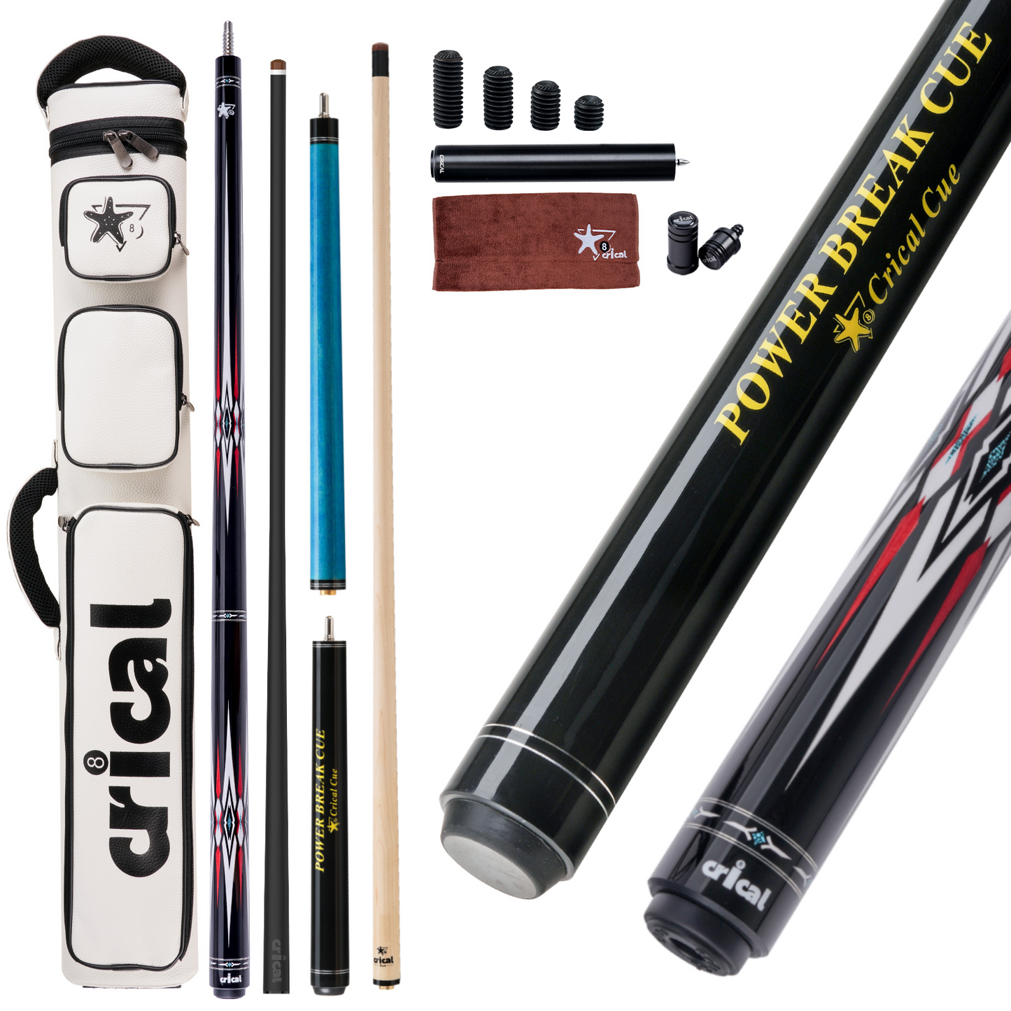 【CXD-1F】CRICAL Pro Taper Carbon Fiber Pool Cue Set with Maple Jump Break Cue
