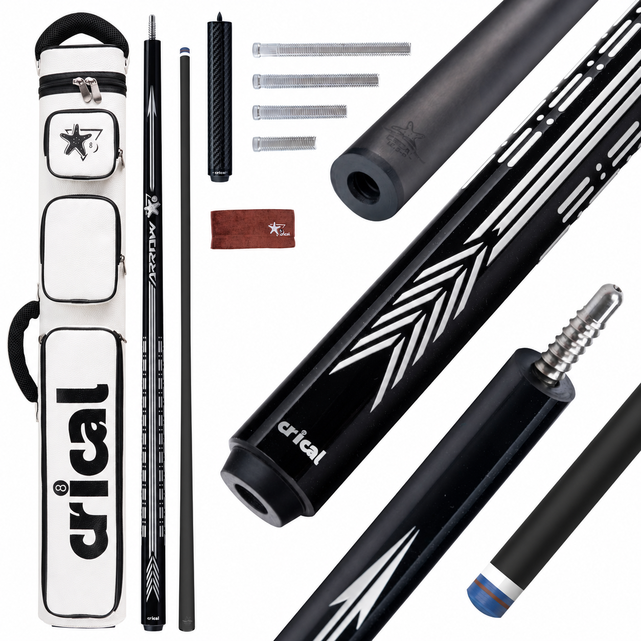 【CL-PD-CUE CASE-SET】 Carbon Fiber Pool Cue Stick - 58" Low Deflection Professional Pool Cue with Pro Taper Shaft, 3D Anti-Slip Wrapless Grip, 12.5mm Tip & 3/8x8 Joint Billiard Stick