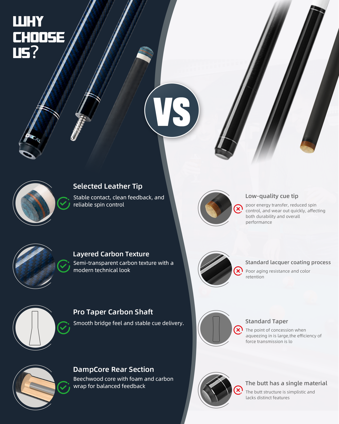 【CL pro 4 G】CRICAL CL-PRO-4 58-Inch Carbon Fiber Pool Cue