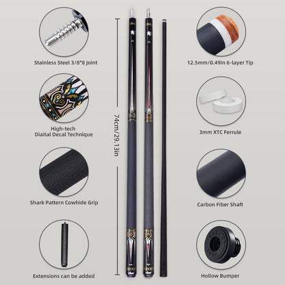 【Crical】CXD-3RF Carbon Fiber Pool Cue Stick with 12.5mm Tip leather grip Low Deflection shaft for Billiard Cue Sticks