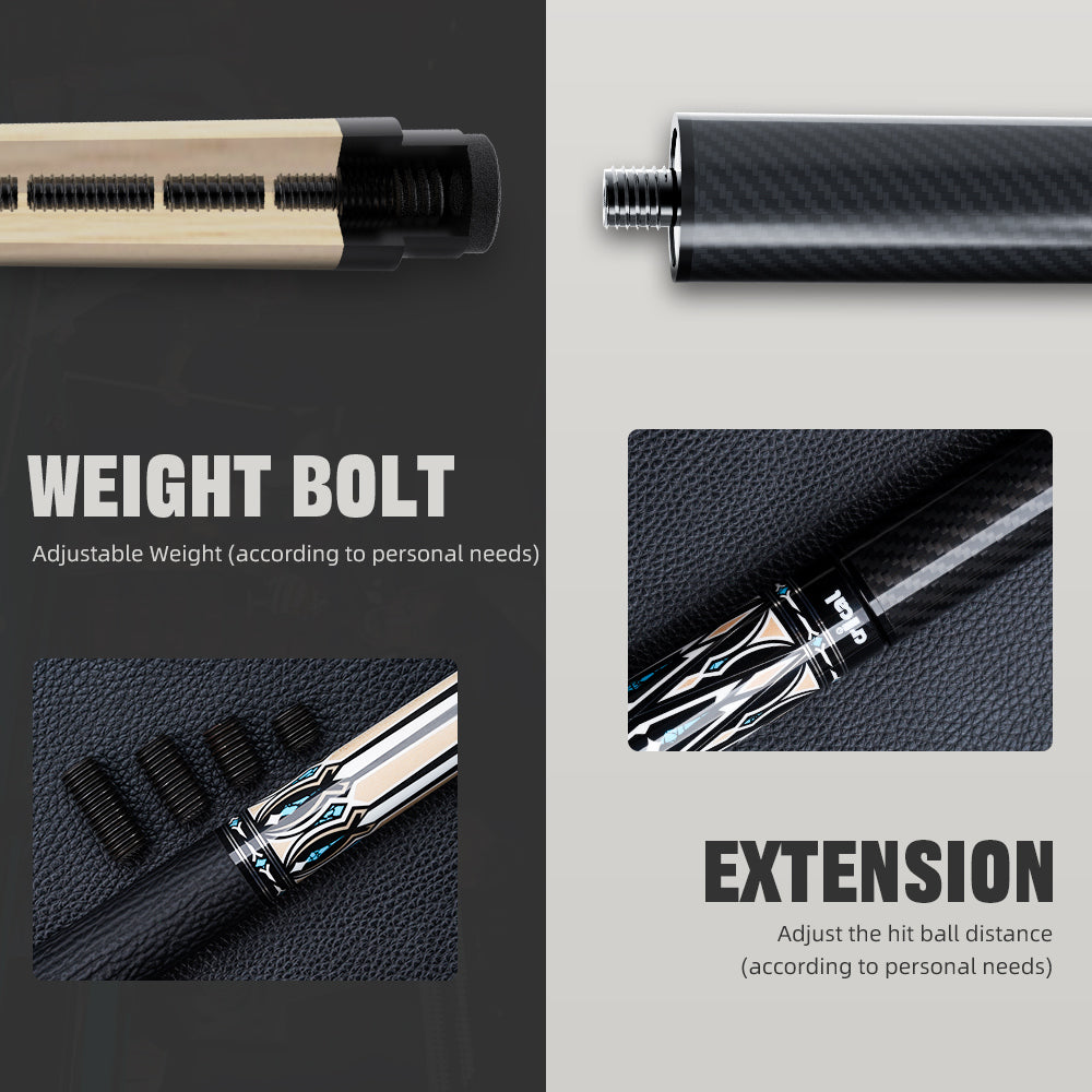 【Crical】CXD-2YF Carbon Fiber Pool Cue Stick with 12.5mm Tip leather grip Low Deflection shaft for Billiard Cue Sticks