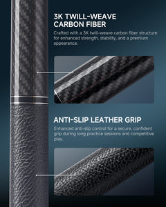 【VP PRO Taper】CRICAL Carbon Fiber Pool Cue Stick, Low Deflection Billiard Cue with Pro Taper Shaft, 58 Inch Cue with Cowhide Grip, 12.5mm Tip, 3/8x8 Joint, Adjustable Weight