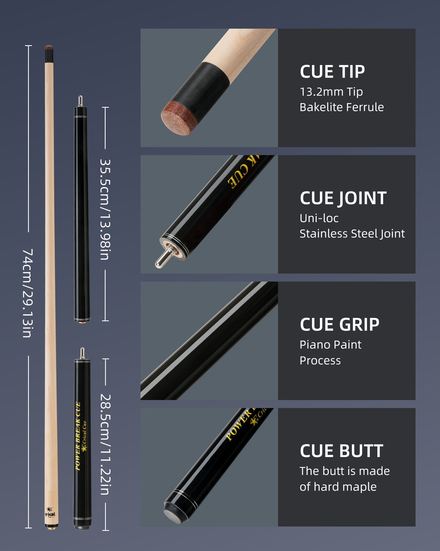 【WR-01-set2】CRICAL Carbon Fiber Pool Cue Set with Maple Break/Jump Cue