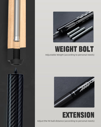 【CRICAL】CL-PD-02 Carbon Fiber Pool Cue Stick - 58" Low Deflection Professional Pool Cue with Pro Taper Shaft, 3D Wrapless Grip, 12.5mm Tip & 3/8x8 Joint Billiard Stick