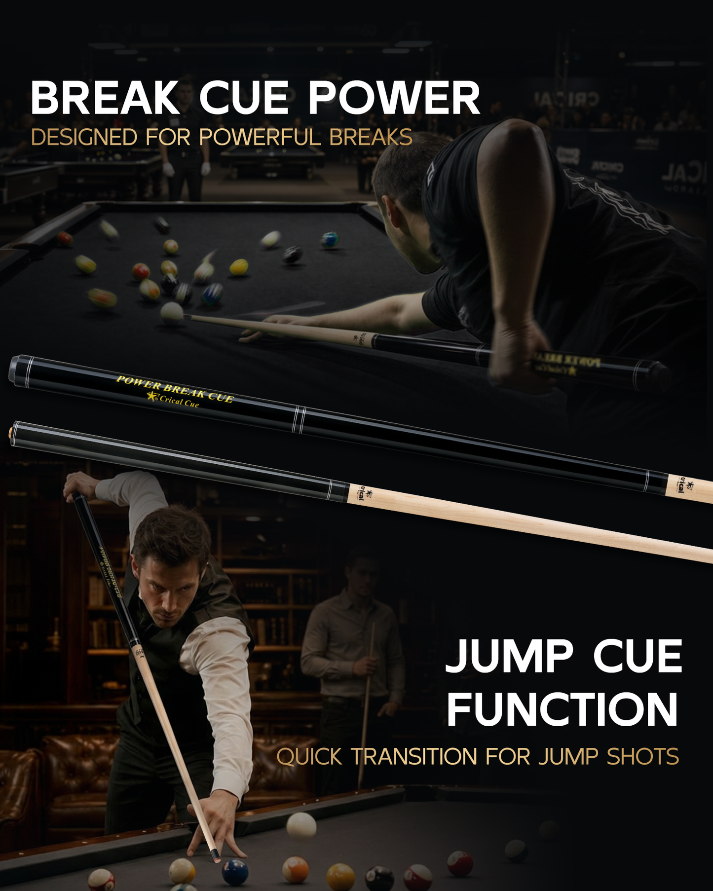 【PD】CRICAL Pro Taper Carbon Fiber Pool Cue Set with Maple Jump Break Cue