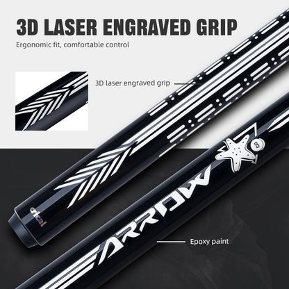 【CRICAL】CL-PD-04 Carbon Fiber Pool Cue Stick - 58" Low Deflection Professional Pool Cue with Pro Taper Shaft, 3D Wrapless Grip, 12.5mm Tip & 3/8x8 Joint Billiard Stick