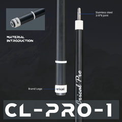 【CL-PRO 1】CRICA Carbon Fiber Pool Cue Stick with 12.5mm Tip Low Deflection shaft for Billiard Cue Sticks（ship from USA）