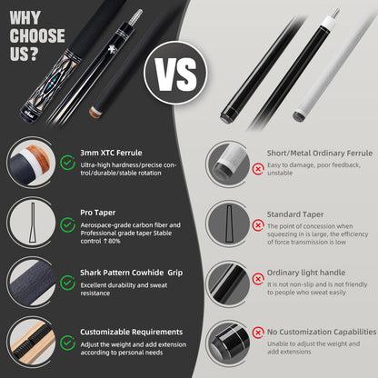 【CRICAL】CXD-2F Carbon Fiber Pool Cue Stick with 12.5mm Tip leather grip Low Deflection shaft for Billiard Cue Sticks