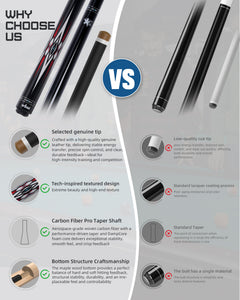 【CXD-1RF】 Carbon Fiber Pool Cue Stick with 12.5mm Tip Low Deflection shaft for Billiard Cue Sticks