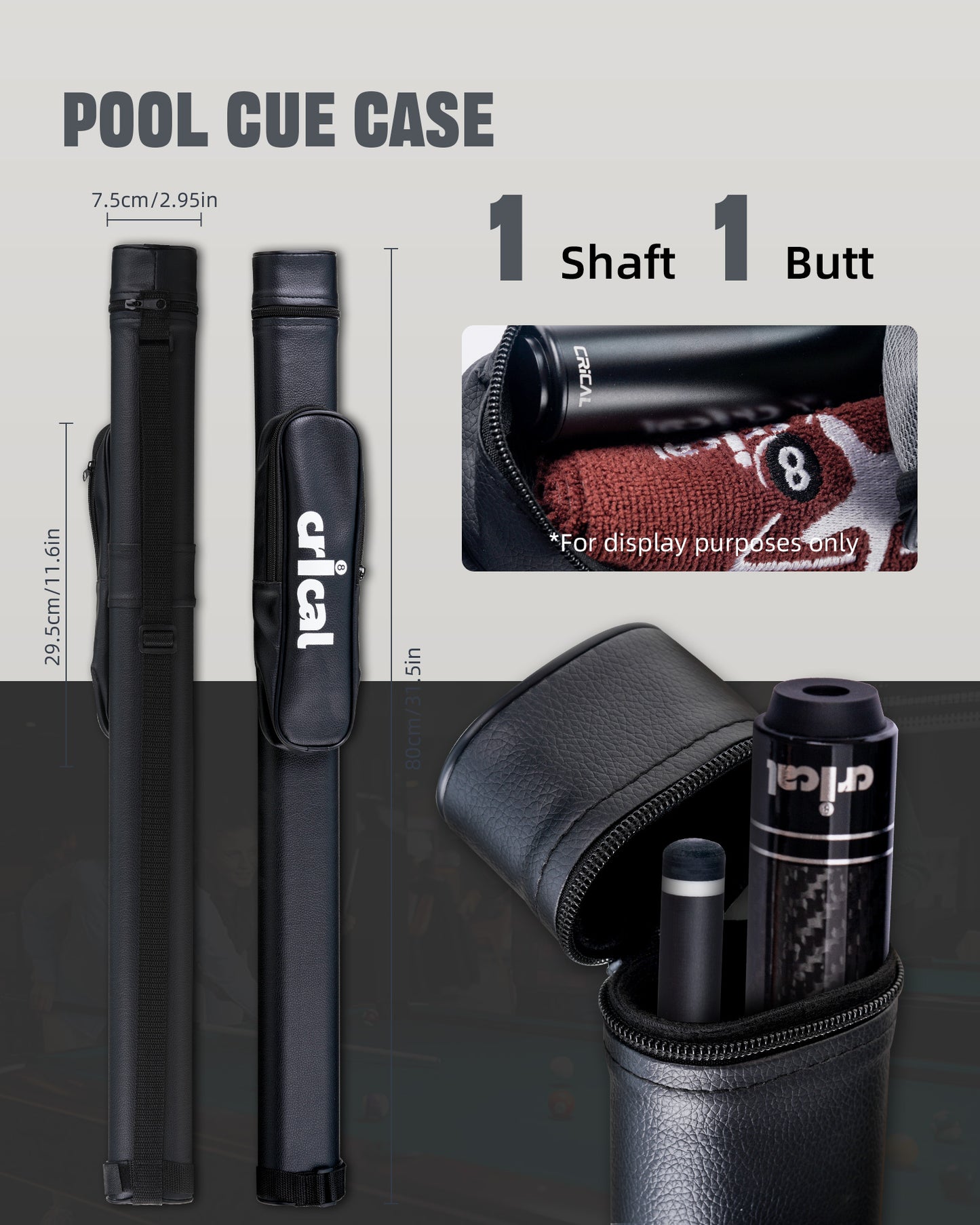 【CRICAL】VP-1 VP-2 Carbon Fiber Pool Cue Stick - 58" Professional Pool Cue with 12.5mm Tip & 3/8x8 Joint Billiard Stick