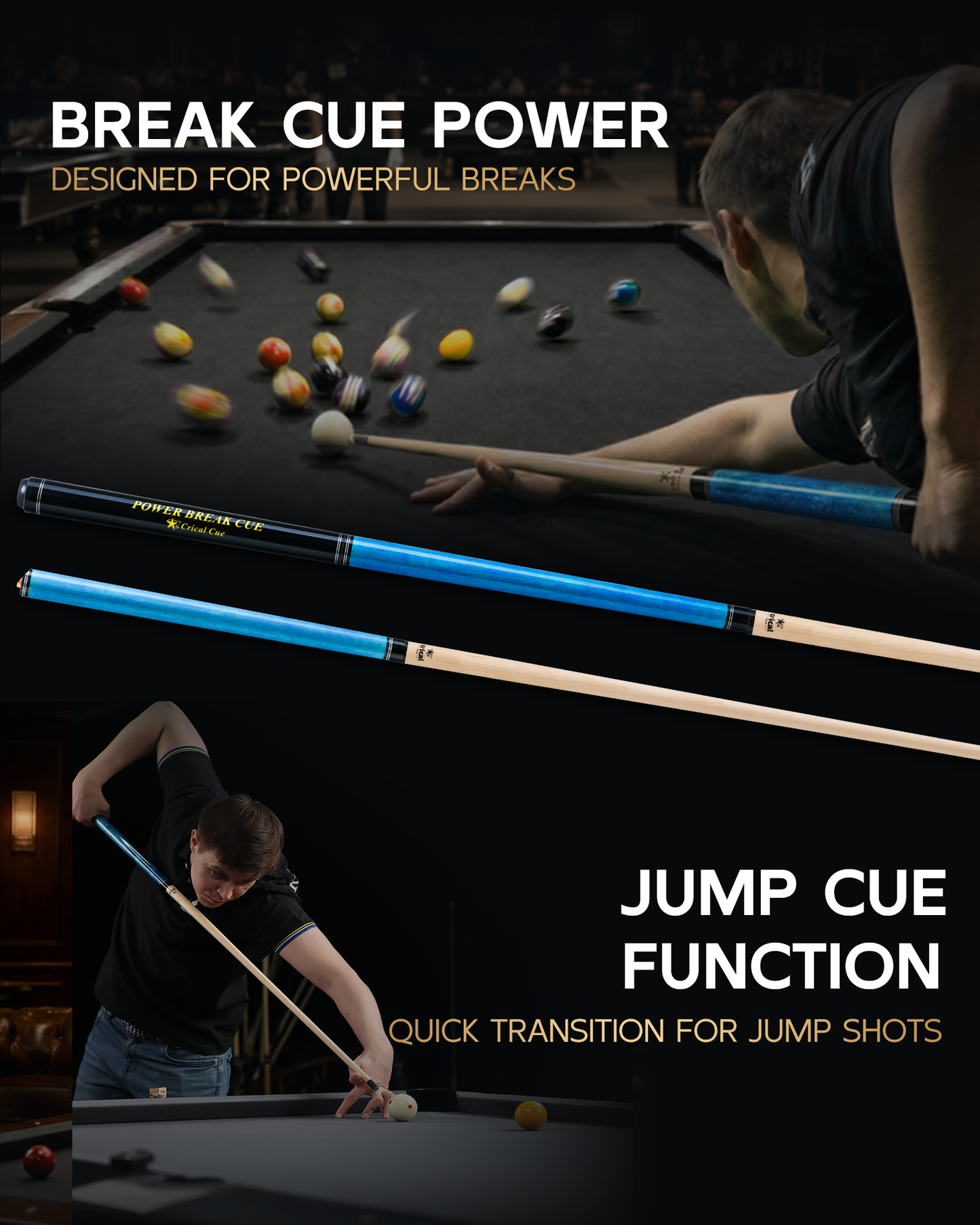【CXD-1F】CRICAL Pro Taper Carbon Fiber Pool Cue Set with Maple Jump Break Cue