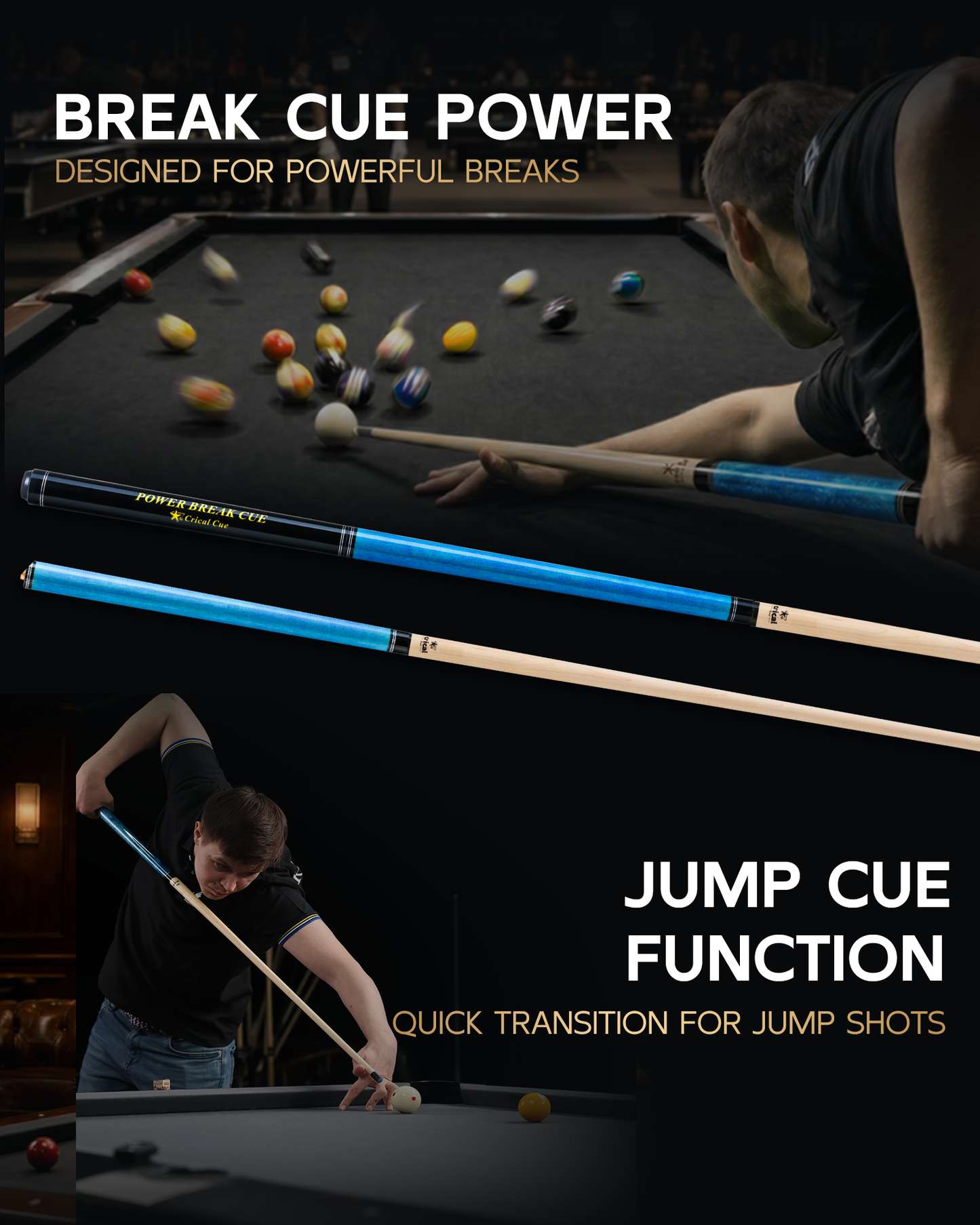 【CXD】CRICAL Pro Taper Carbon Fiber Pool Cue Set with Maple Jump Break Cue