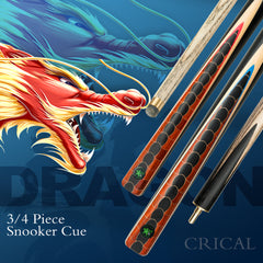 【Snooker】3/4 Split Snooker Cues with 10-10.2mm Tip and Extension Cases for Professional Snooker Cue Stick(Dragon-green)