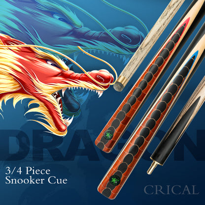 【CRICAL】3/4 Split Snooker Cues with 10-10.2mm Tip and Extension Cases for Professional Snooker Cue Stick(Dragon-green)