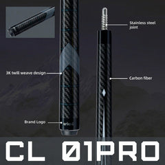 【CL-01 Pro Taper】 CRICAL Carbon Fiber Pool Cue Stick | Low Deflection Billiard Cue with 3/8x8 Joint & 12.5mm Tip