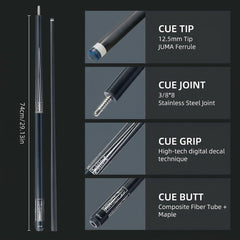 【CL-02】Carbon Fiber Pool Cue Stick with 12.5mm Tip Low Deflection shaft for Billiard Cue Sticks