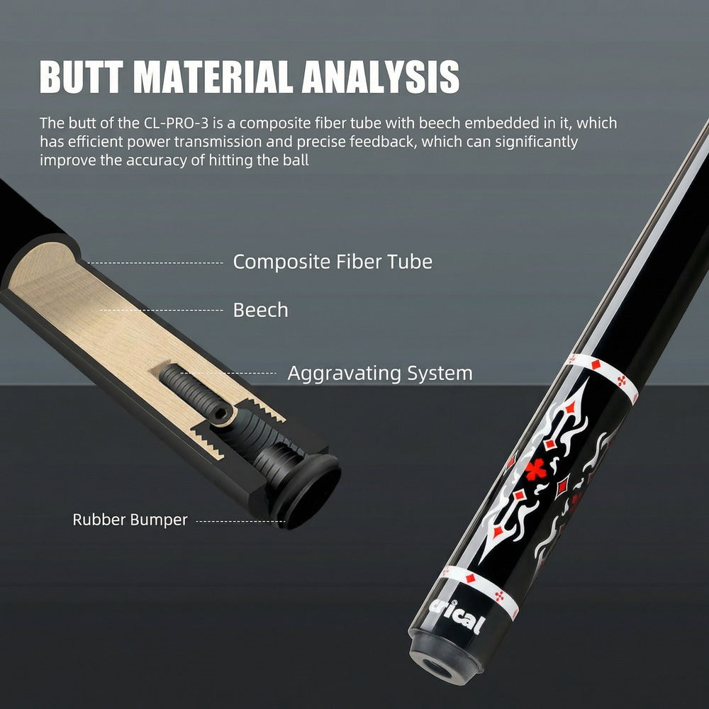 【CRICAL】 CL-pro3 Carbon Fiber Pool Cue Stick with 12.5mm Tip Low Deflection shaft for Billiard Cue Sticks