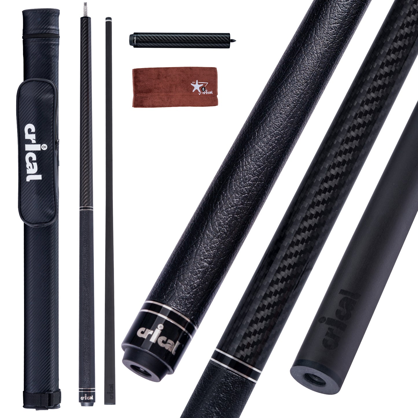 【CRICAL】VP-1 VP-2 Carbon Fiber Pool Cue Stick - 58" Professional Pool Cue with 12.5mm Tip & 3/8x8 Joint Billiard Stick